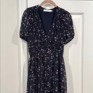 Navy Floral Midi Dress Small